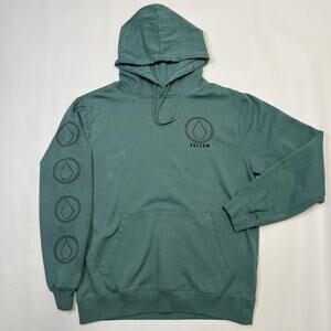 Volcom Hoodie Mens Large Green Pullover Sweatshirt Stone Logo Skate Streetwear